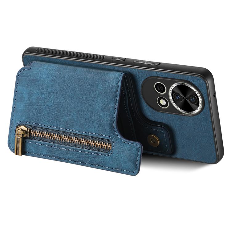 Funda de Cuero Retro con Cremallera para Huawei Nova 11 Pro (Azul)