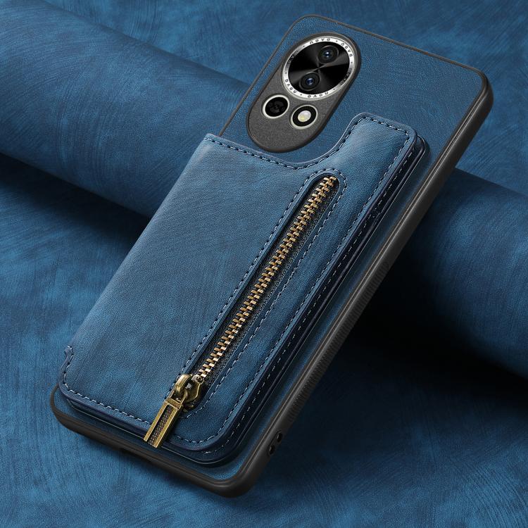 Funda de Cuero Retro con Cremallera para Huawei Nova 11 Pro (Azul)