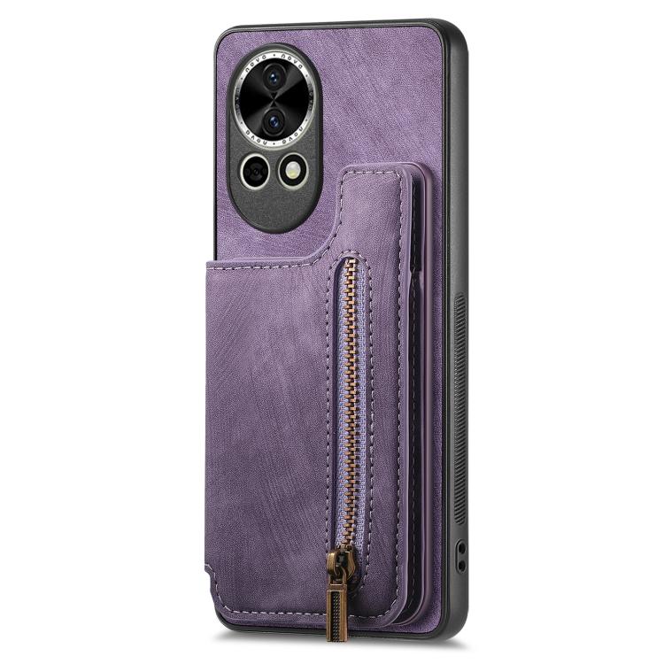 Funda de Cuero Retro con Cremallera para Huawei Nova 11 (Morado)