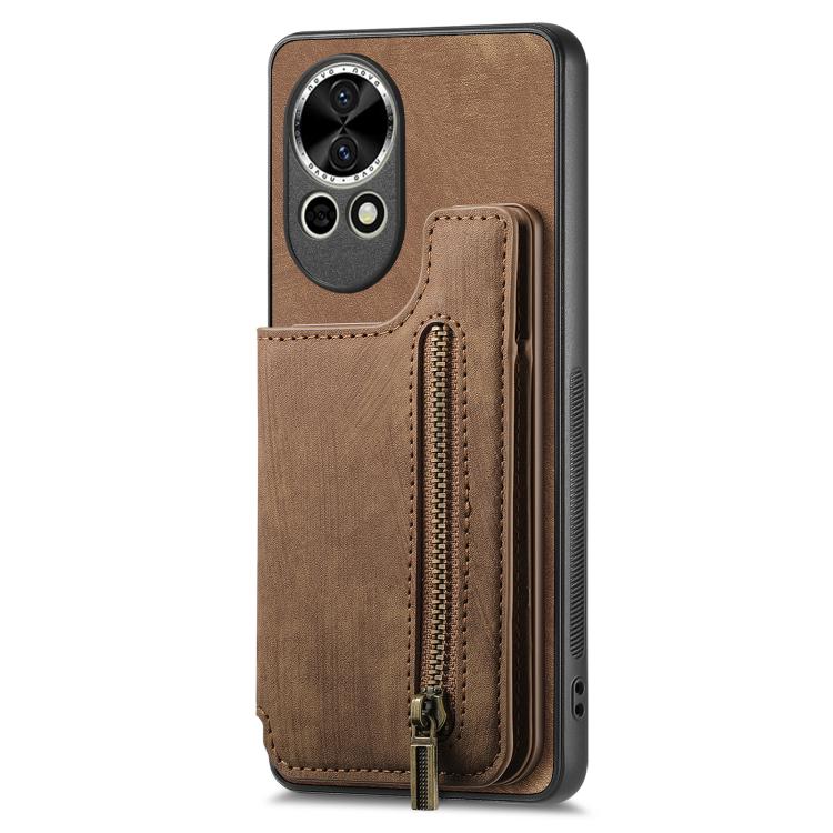 Funda de Cuero Estilo Retro con Cremallera para Huawei P60 (Marrón)