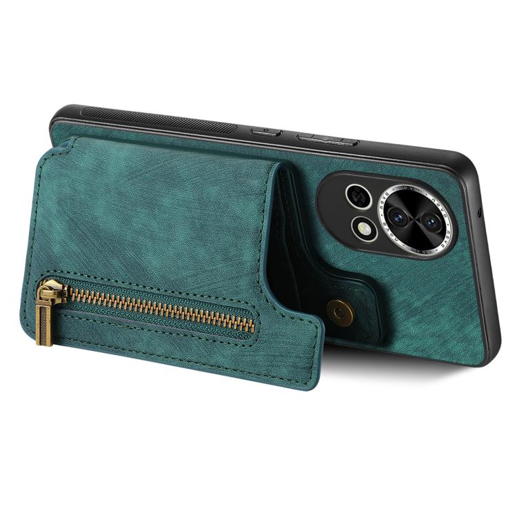 Funda de Cuero Retro con Cremallera para Huawei Nova 10 Se (Verde)