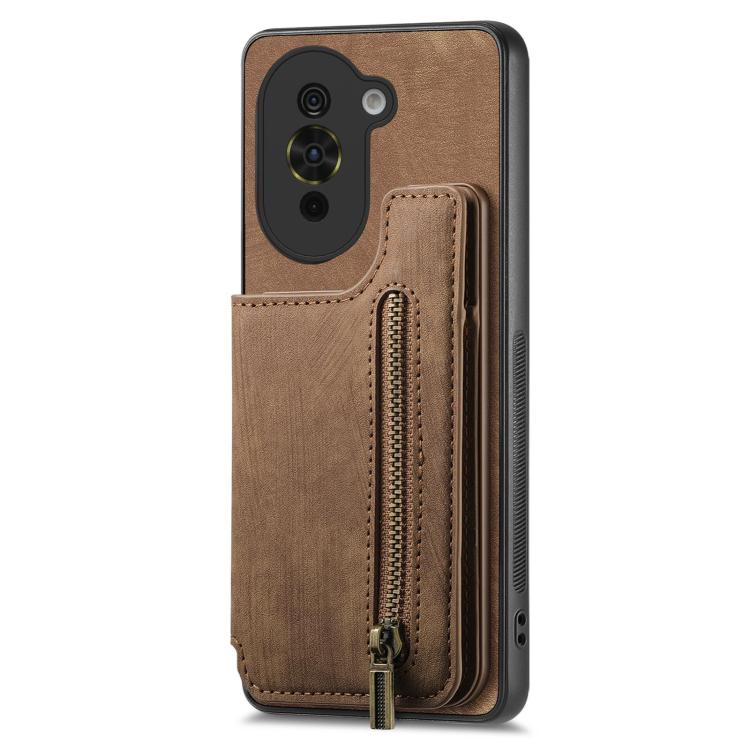 Funda de Cuero Retro con Cremallera para Huawei Nova 10 Pro (Marrón)