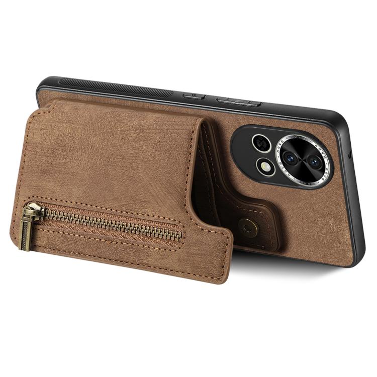 Funda de Cuero Retro con Cremallera para Huawei Nova 10 Pro (Marrón)