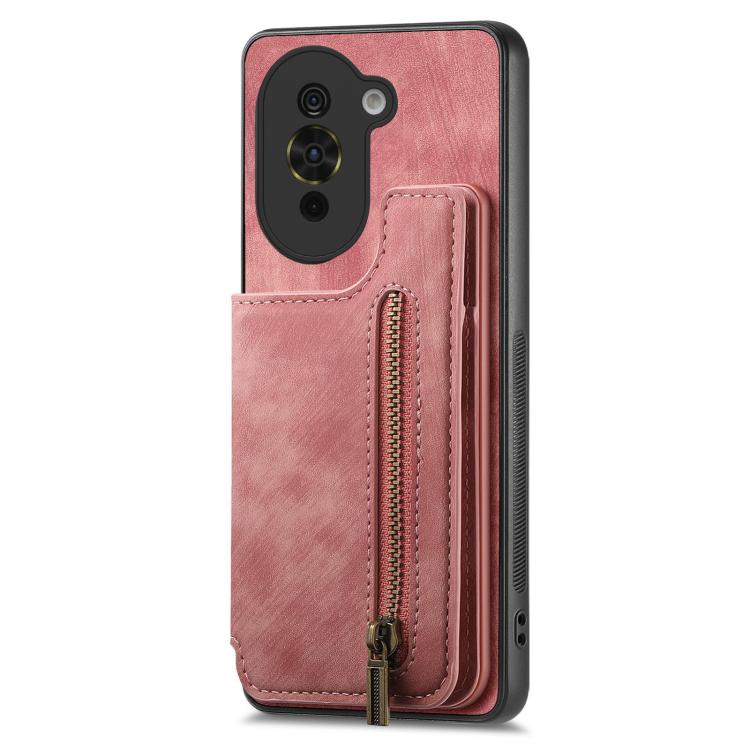 Funda de Cuero Estilo Retro con Cremallera para Huawei Nova 10 (Rosa)