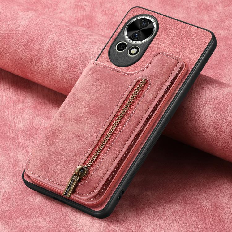 Funda de Cuero Estilo Retro con Cremallera para Huawei Nova 10 (Rosa)