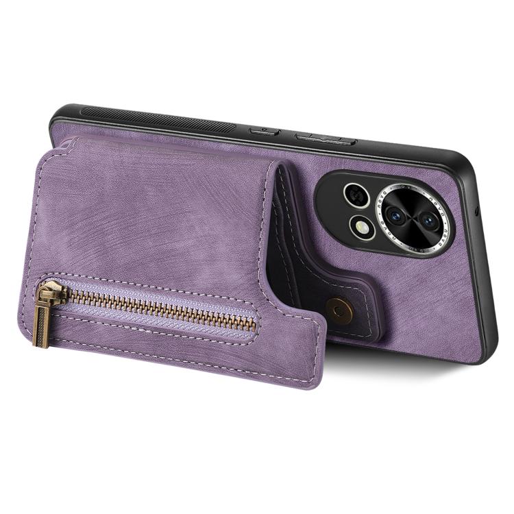 Funda de Cuero Retro con Cremallera para Huawei Nova 9 Se (Morado)