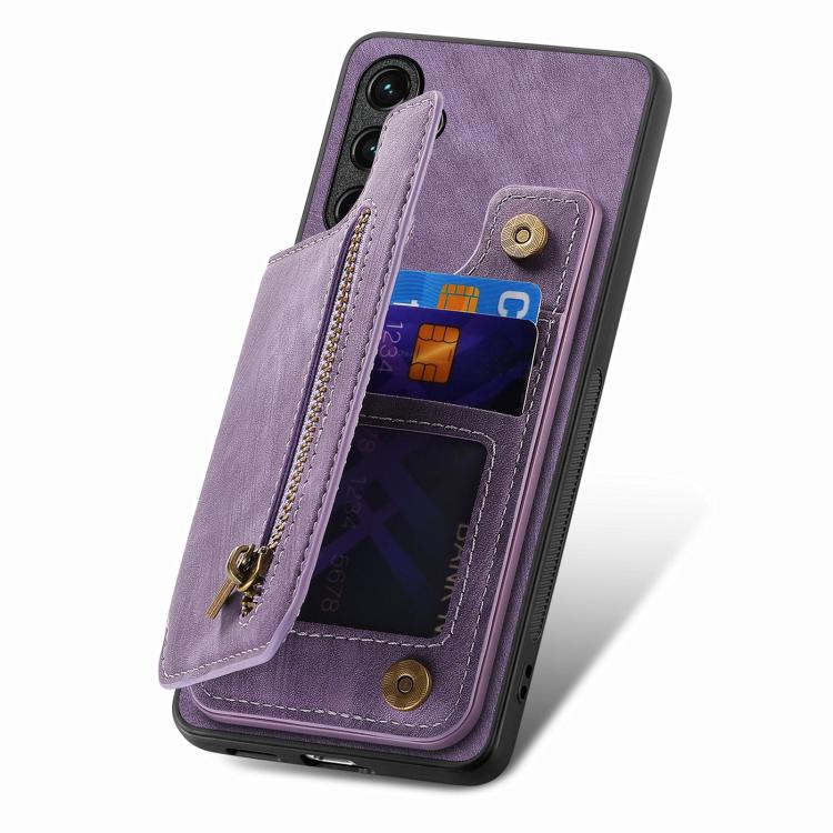 Funda de Cuero Retro con Cremallera para Huawei Nova 9 Se (Morado)
