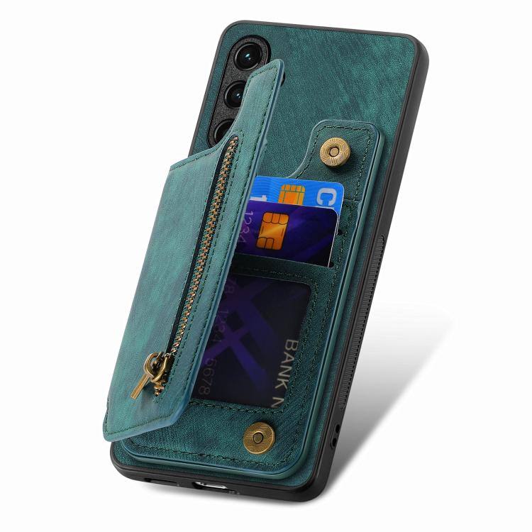 Funda de Cuero Retro con Cremallera para Huawei Nova 9 (Verde)