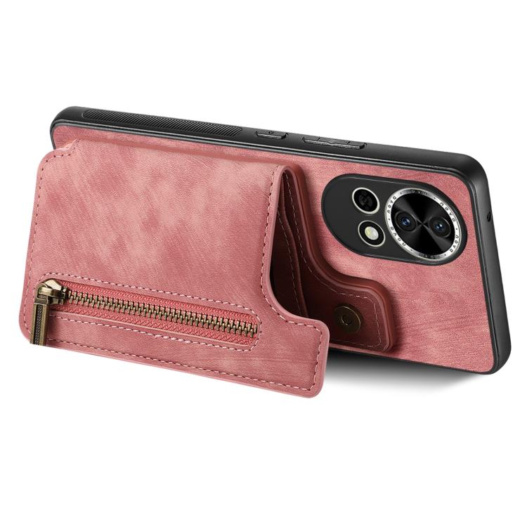 Funda de Cuero Retro con Cremallera para Huawei Nova 8 (Rosa)