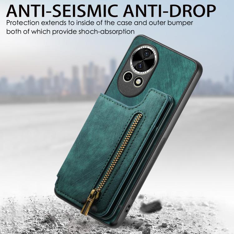 Funda de Cuero Retro con Cremallera para Huawei Nova 12 Pro (Negra)