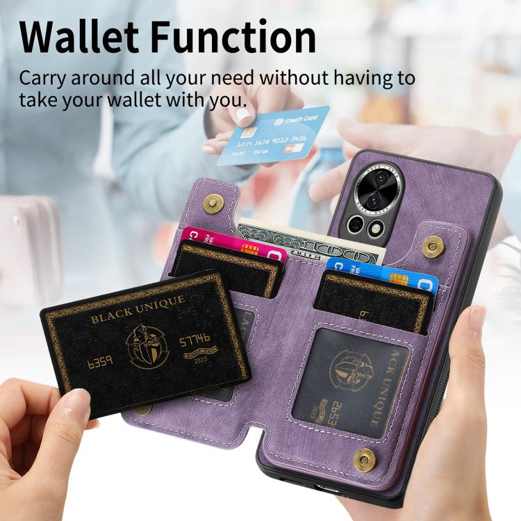 Funda de Cuero Retro con Cremallera para Huawei Nova 13 (Morado)