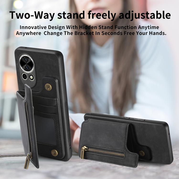 Funda de Cuero Retro con Cremallera para Huawei Nova 9 Se (Verde)