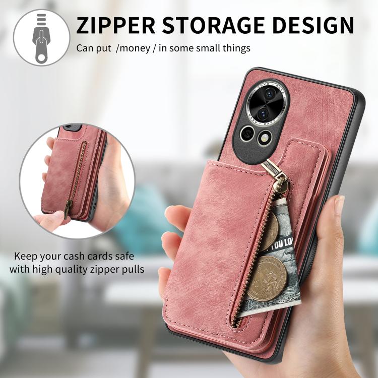 Funda de Cuero Retro con Cremallera para Huawei Nova 9 Se (Verde)