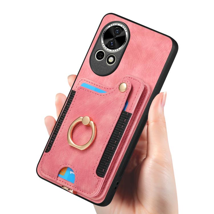 Funda para Teléfono Huawei Enjoy 70 con Billetera MultiTarjeta, Anillo y Tacto de Piel (Rosa)
