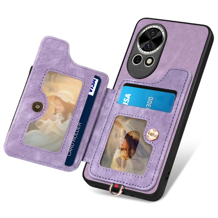Funda para Teléfono Huawei Nova 12 con Billetera MultiTarjeta y Anillo (Morado)