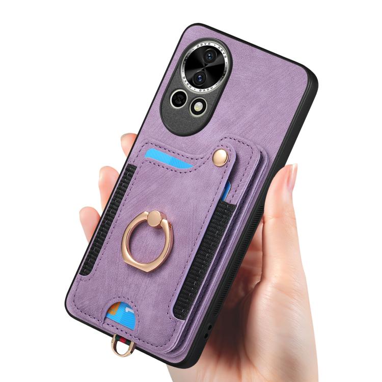 Funda para Teléfono Huawei Nova 12 con Billetera MultiTarjeta y Anillo (Morado)