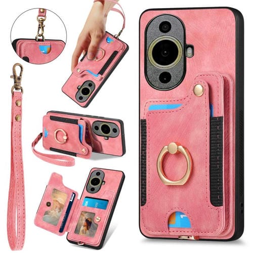 Funda para Teléfono Huawei Nova 11 Pro con Billetera MultiTarjeta Anillo (Rosa)
