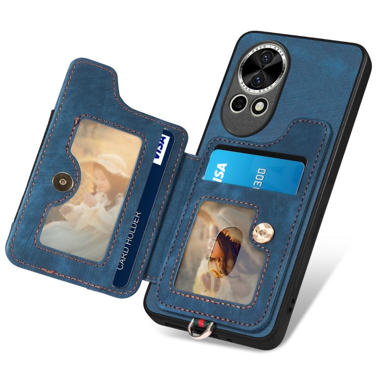 Funda para Teléfono Huawei Nova 11 Pro con Billetera MultiTarjeta, Diseño Retro, Sensación de Piel y Anillo (Azul)