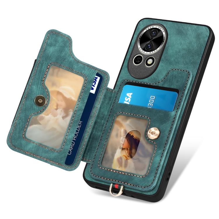 Funda para Teléfono Huawei Nova 11 con Billetera MultiTarjeta y Anillo (Verde)