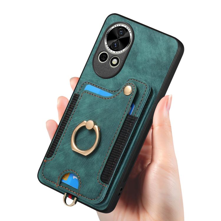 Funda para Teléfono Huawei Nova 11 con Billetera MultiTarjeta y Anillo (Verde)