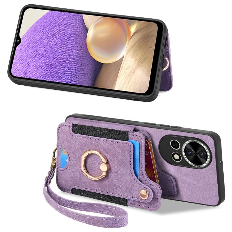 Funda para Teléfono Huawei Nova 11 con Billetera MultiTarjeta Piel Sintética y Anillo (Morado)
