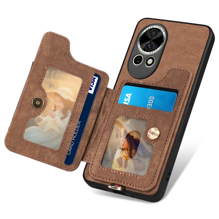 Funda para Teléfono Huawei P60 Pro con Billetera MultiTarjeta y Anillo (Marrón)