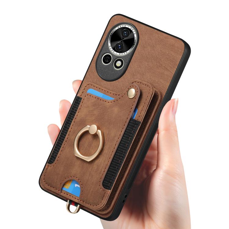 Funda para Teléfono Huawei P60 Pro con Billetera MultiTarjeta y Anillo (Marrón)