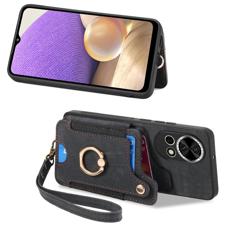 Funda para Teléfono Huawei Nova 10 Pro con Billetera MultiTarjeta, Diseño Retro, Sensación de Piel y Anillo (Negra)