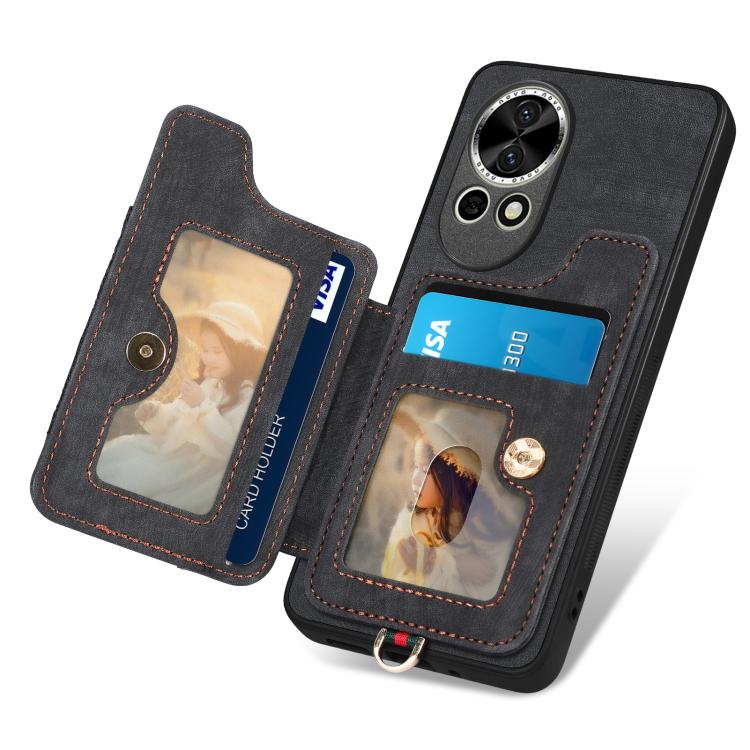 Funda para Teléfono Huawei Nova 10 Pro con Billetera MultiTarjeta, Diseño Retro, Sensación de Piel y Anillo (Negra)