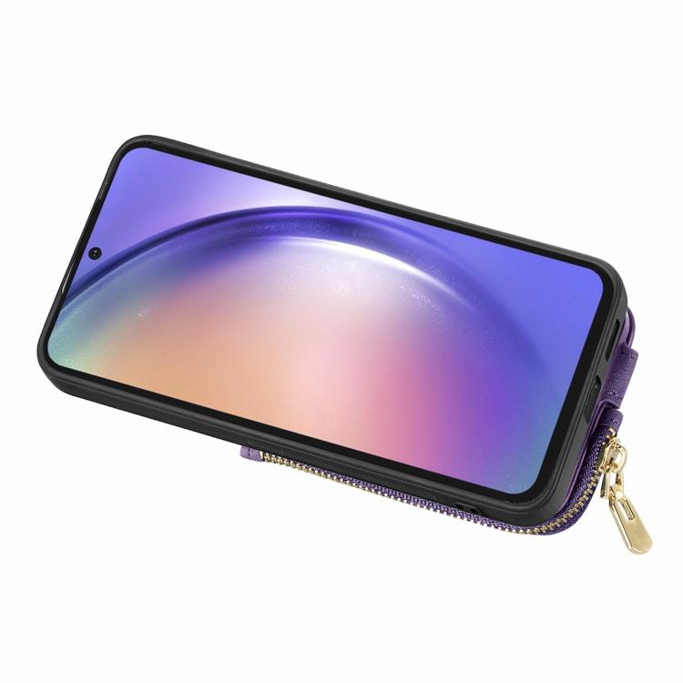 Funda para Teléfono Huawei Nova 12 Pro con Cremallera Vertical y Anillo de Cuero Cruzado (Morado)