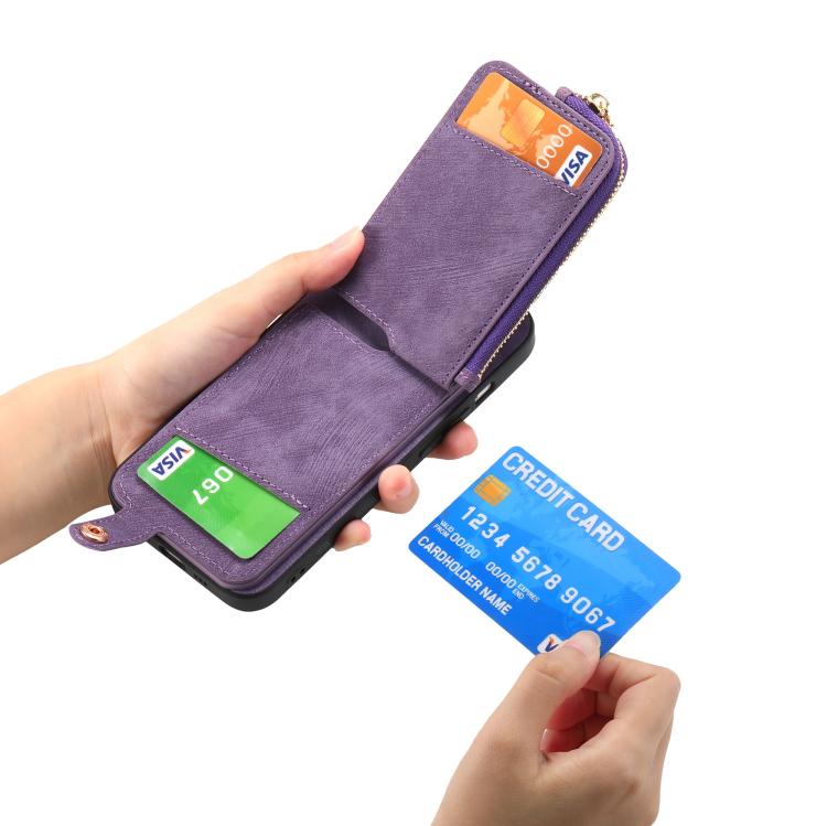 Funda para Teléfono Huawei Nova 12 Pro con Cremallera Vertical y Anillo de Cuero Cruzado (Morado)
