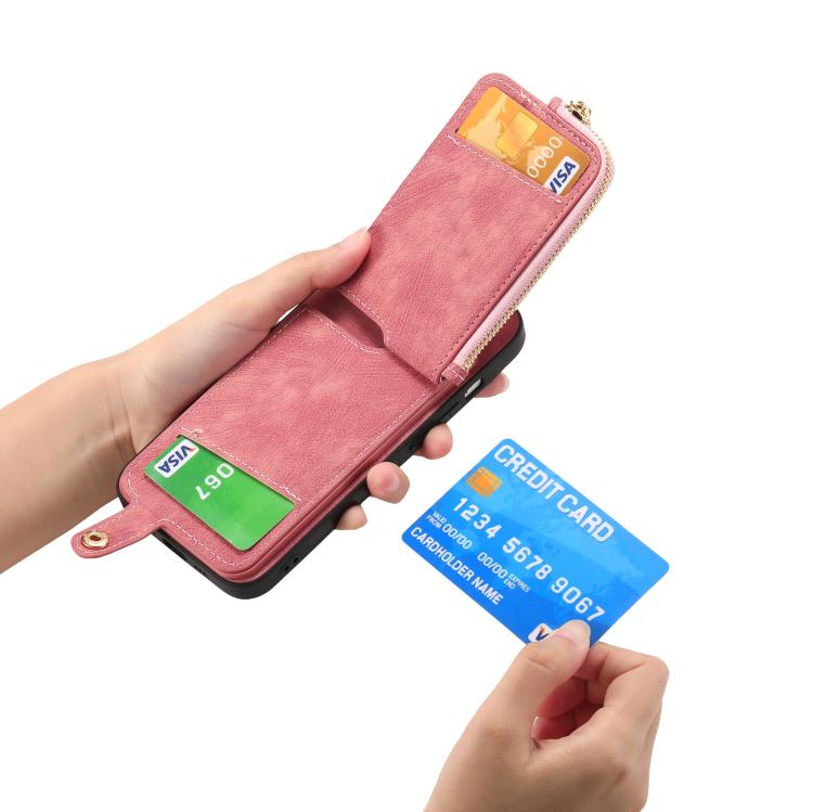 Funda para Teléfono Huawei Nova 12 con Cremallera Vertical y Anillo de Cuero (Rosa)