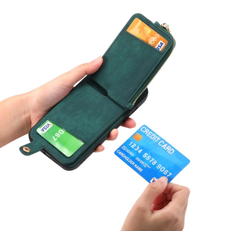 Funda para Teléfono Huawei Enjoy 60 con Cremallera Vertical y Anillo de Cuero Cruzado (Verde)