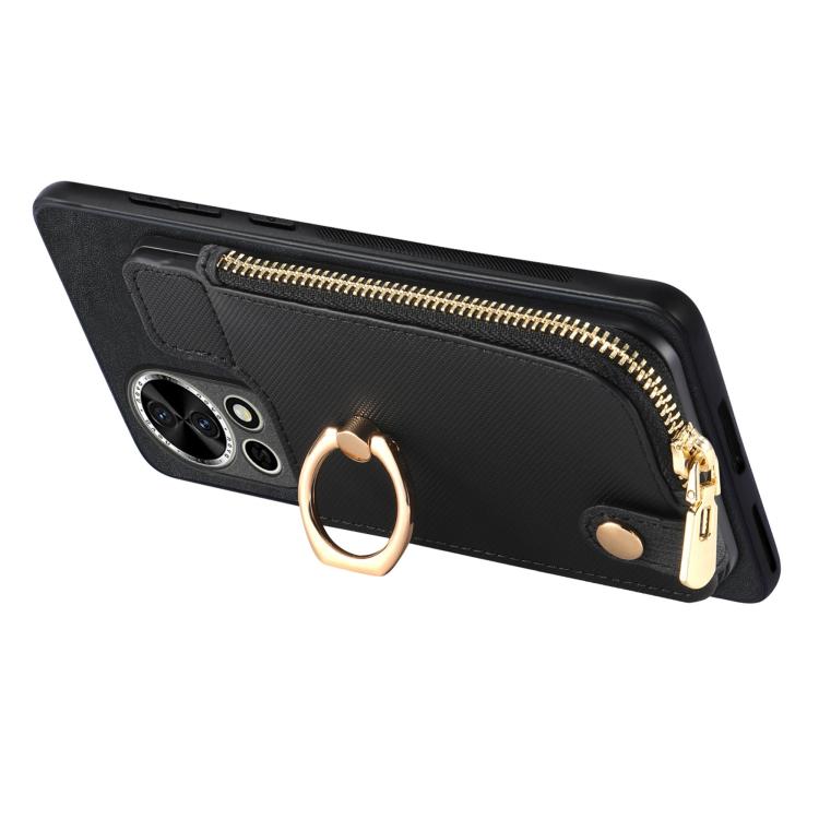 Funda para Teléfono Huawei Nova 10 Se con Cremallera Vertical y Anillo de Cuero Cruzado (Negro)