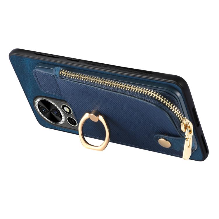 Funda para Teléfono Huawei Nova 10 Pro con Cremallera Vertical y Anillo de Cuero (Azul)
