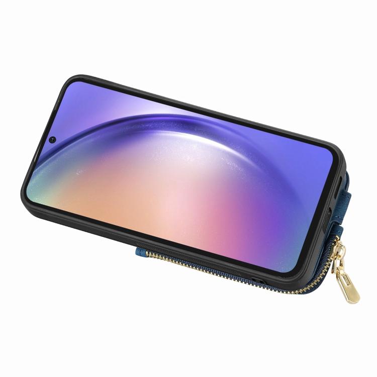 Funda para Teléfono Huawei Nova 10 Pro con Cremallera Vertical y Anillo de Cuero (Azul)