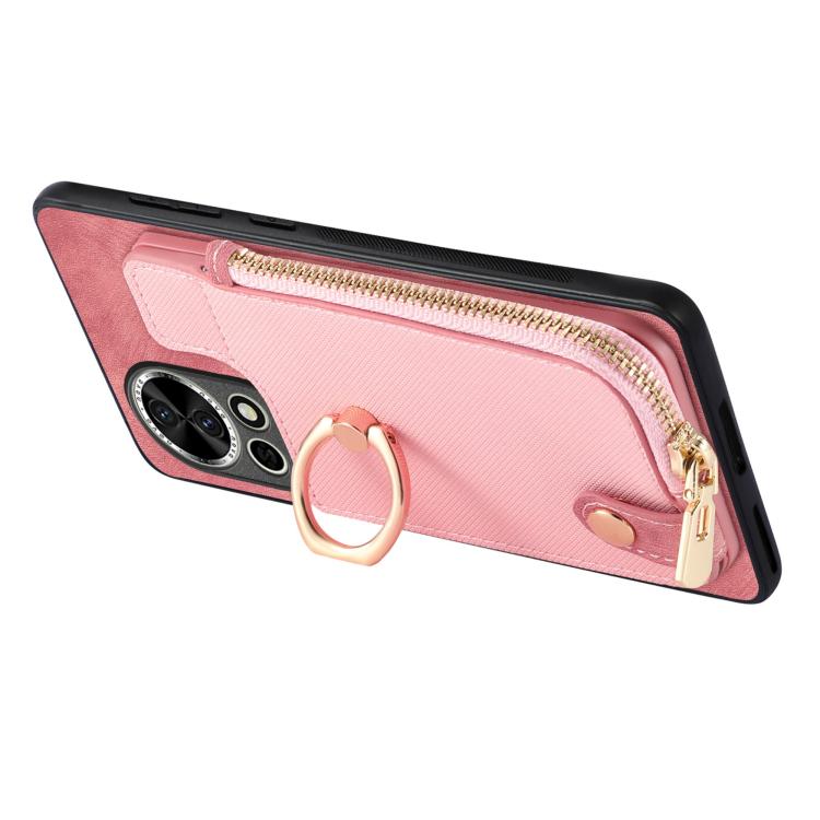 Funda para Teléfono Huawei Nova 8 con Cremallera Vertical y Anillo de Cuero Cruzado (Rosa)