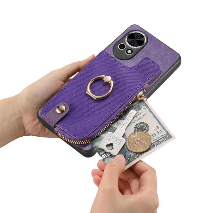 Funda para Teléfono Huawei Enjoy 60 con Cremallera Vertical y Anillo de Cuero Cruzado (Verde)
