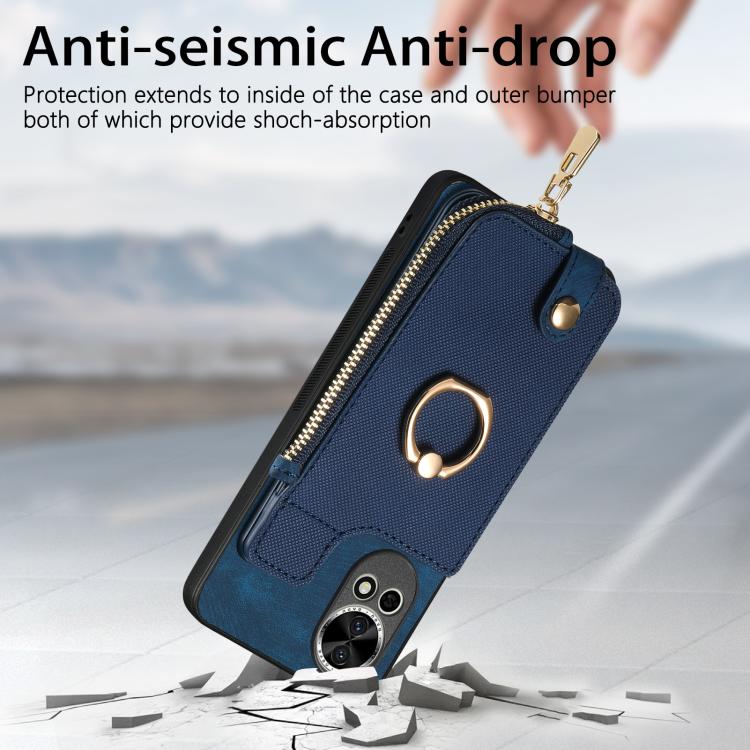 Funda para Teléfono Huawei Nova 11 con Cremallera Vertical y Anillo de Cuero Cruzado (Marrón)