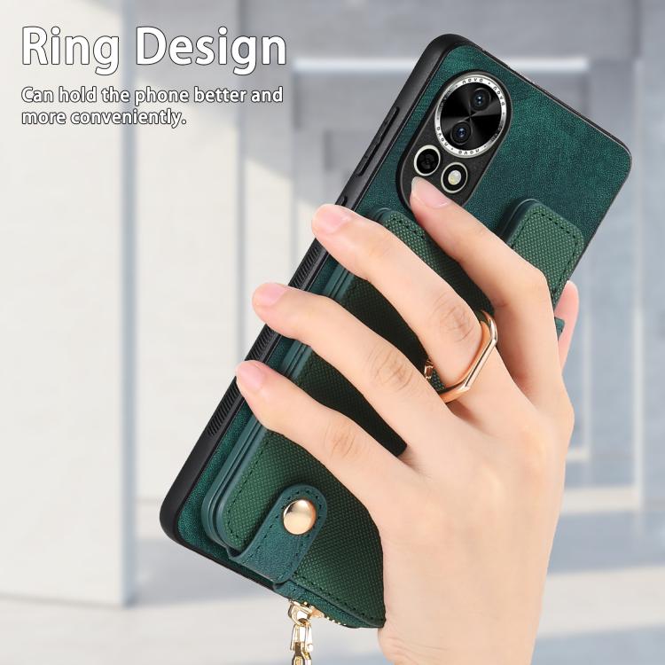 Funda para Teléfono Huawei Enjoy 60 con Cremallera Vertical y Anillo de Cuero Cruzado (Verde)