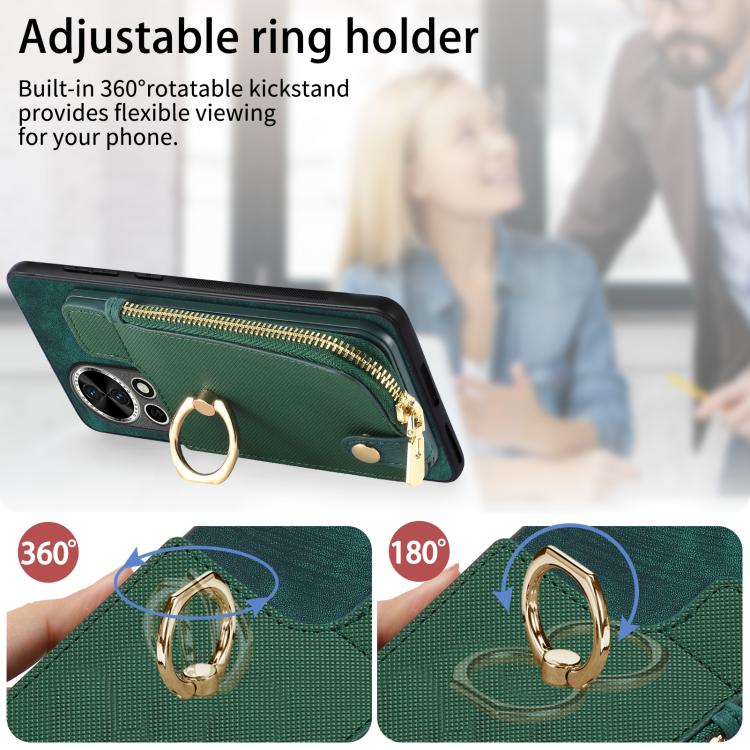 Funda para Teléfono Huawei P50 Pro con Cremallera Vertical y Anillo de Cuero Cruzado (Morado)