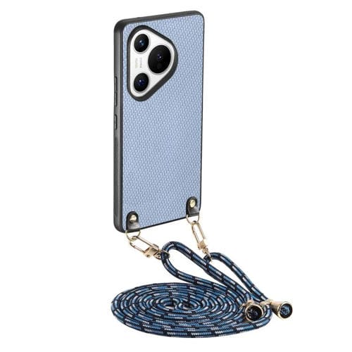 Funda de Cuero con Textura de Fibra de Carbono para Huawei Pura 70 Ultra con Correa Cruzada (Azul)