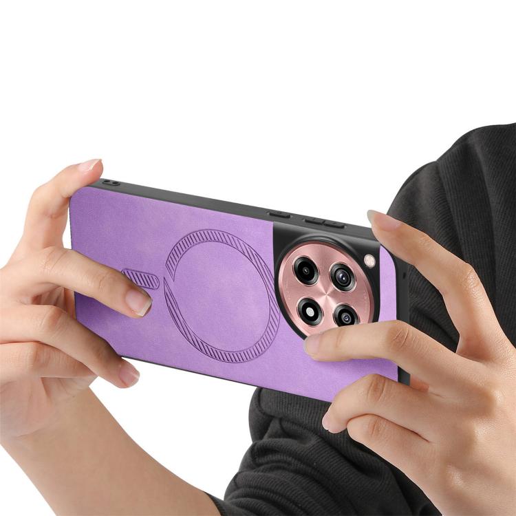 Funda Trasera PU Magsafe Retro Color Sólido para OnePlus Ace 3/12R 5G (Púrpura)