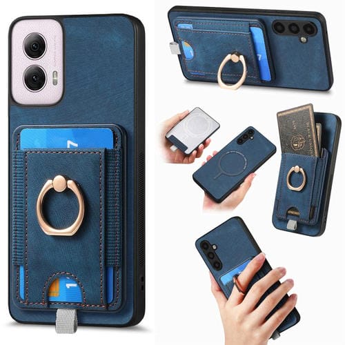 Funda de Cuero con Tarjetero Magnético Divisible para Motorola Moto G Power 2024 5G (Azul)