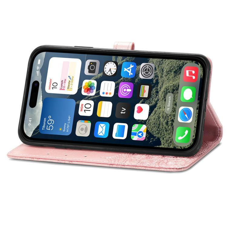 Funda de Cuero con Relieve de Flor de Mandala para iPhone 16E (Oro Rosa)