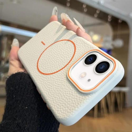 Funda TPU iPhone 11 con Diseño Grano de Lichi y Anillo Magsafe (Blanca)
