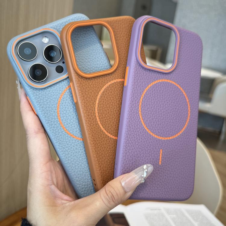 Funda TPU con Diseño Grano de Lichi y Anillo Naranja Magsafe para iPhone 11 Pro (Gris)