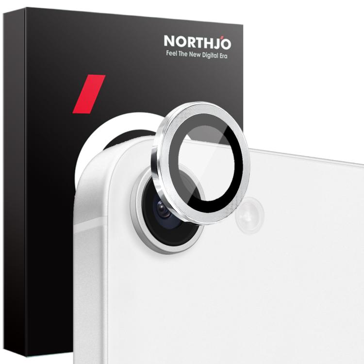 Protector de Lente de Cámara Northjo para iPhone 16E Anillo de Metal Película de Vidrio Templado (Plata)