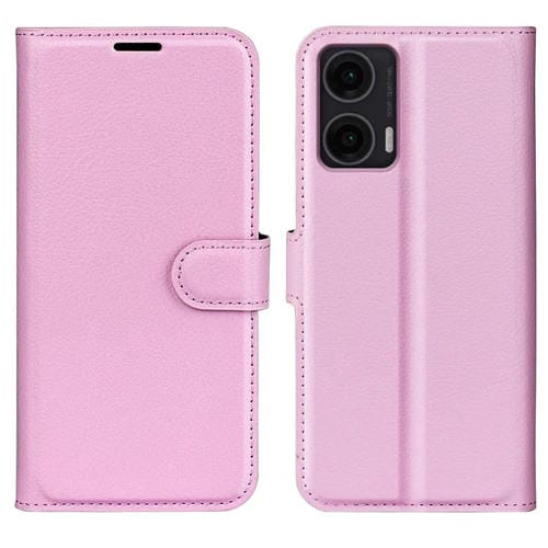 Funda de Cuero con Tapa Horizontal y Textura de Lichi para Motorola Moto G35 con Soporte (Rosa)