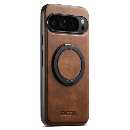 Funda para Teléfono Suteni G3 con Soporte Giratorio 360 Grados y Cera de Aceite para Google Pixel 9 Pro XL (Marrón)